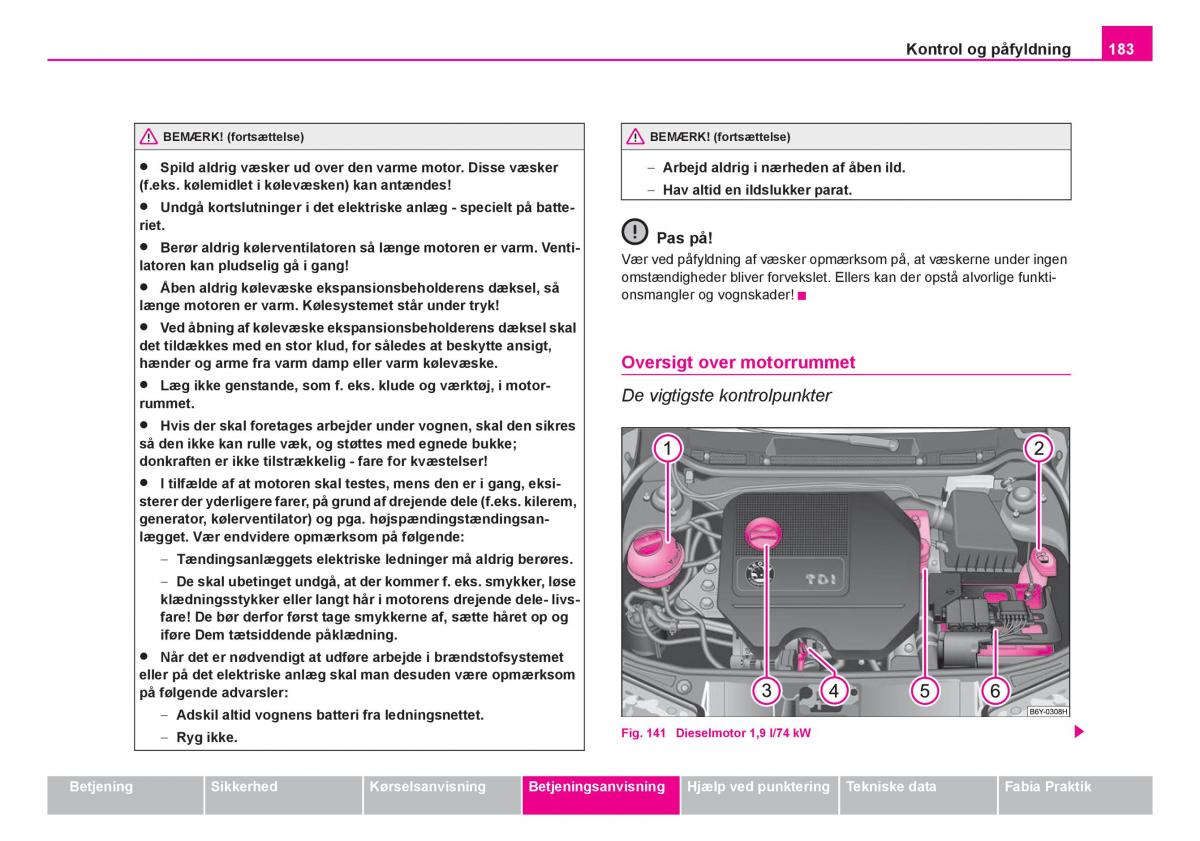 Skoda Fabia I 1 Bilens instruktionsbog / page 184