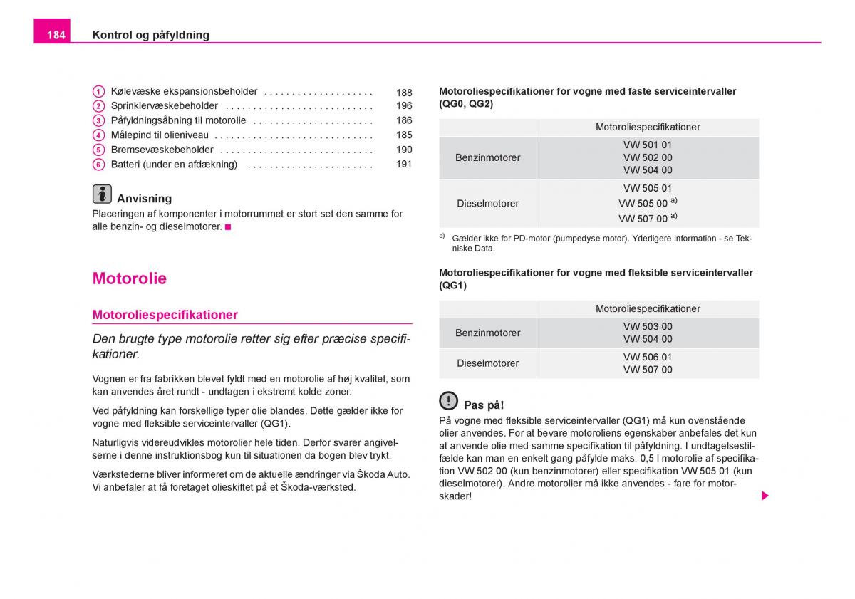 Skoda Fabia I 1 Bilens instruktionsbog / page 185