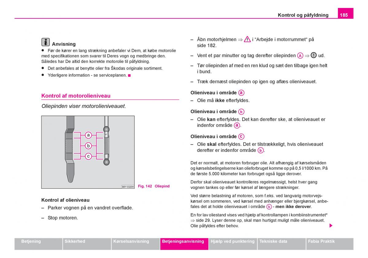 Skoda Fabia I 1 Bilens instruktionsbog / page 186