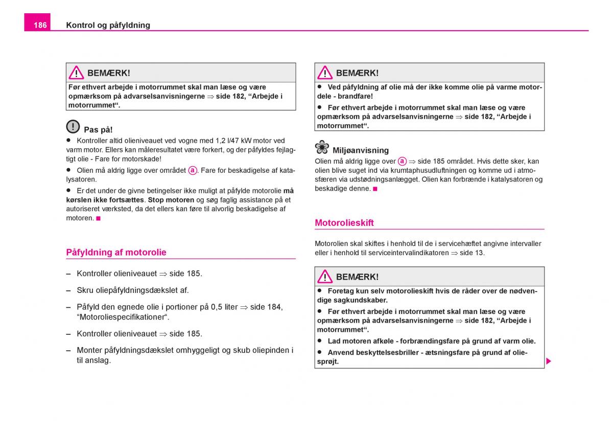 Skoda Fabia I 1 Bilens instruktionsbog / page 187