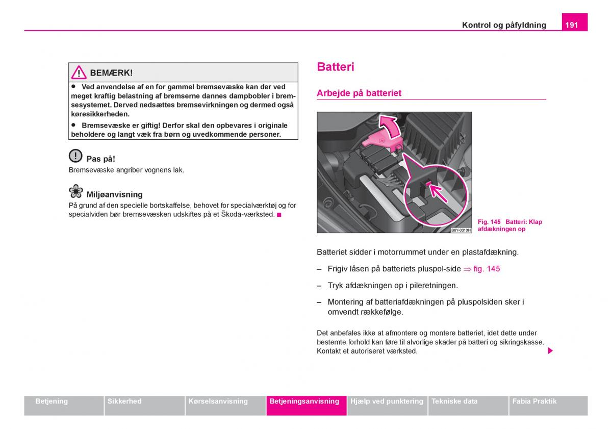 Skoda Fabia I 1 Bilens instruktionsbog / page 192