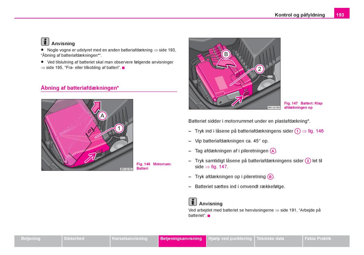 Skoda Fabia I 1 Bilens instruktionsbog / page 194