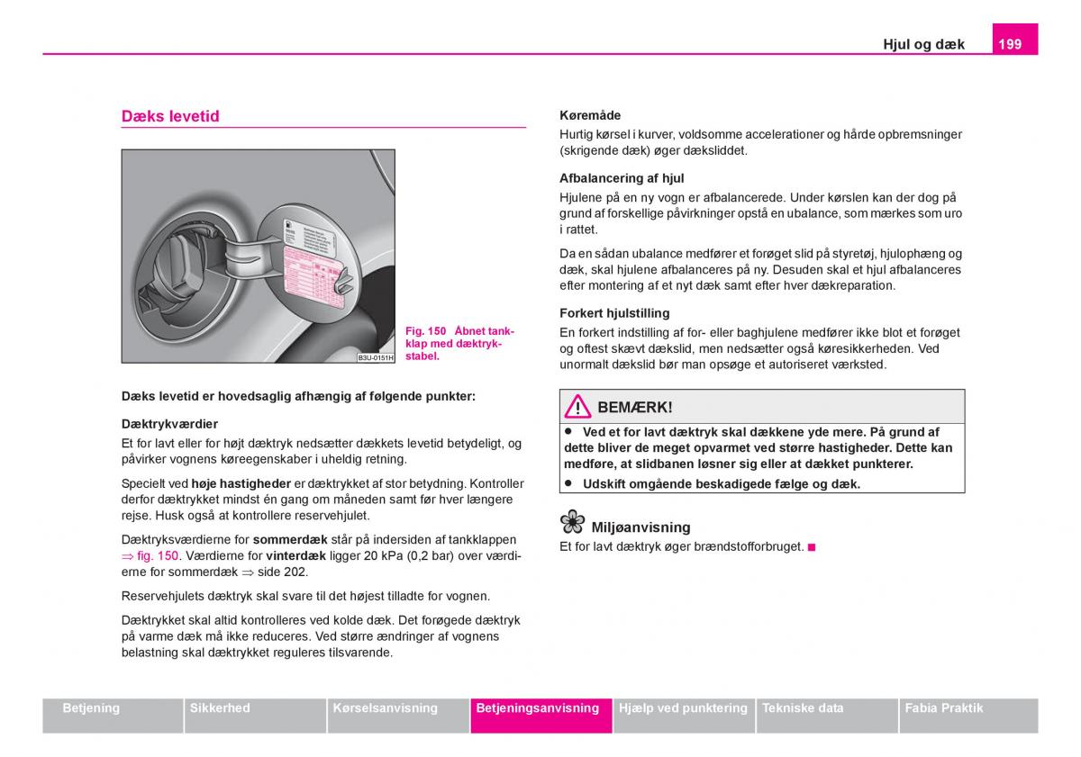 Skoda Fabia I 1 Bilens instruktionsbog / page 200