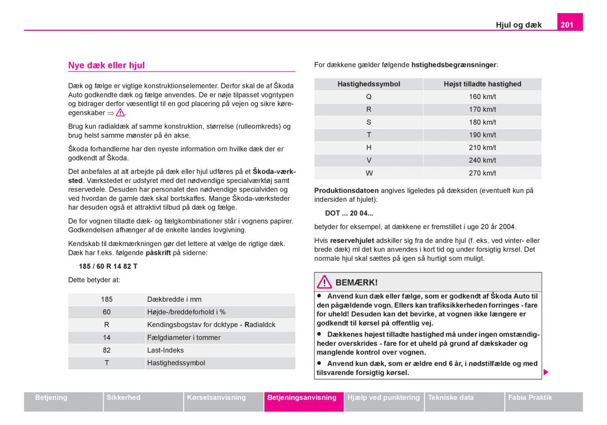 Skoda Fabia I 1 Bilens instruktionsbog / page 202