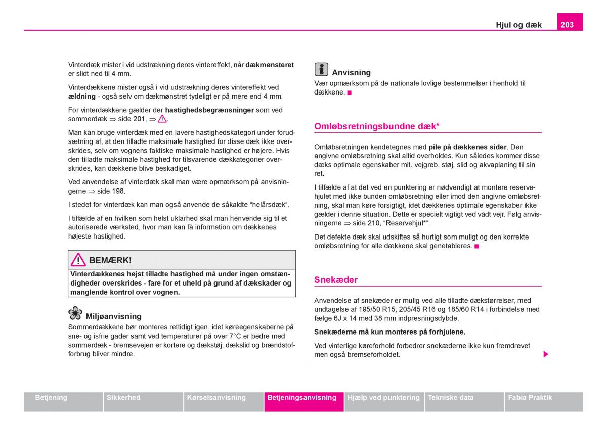 Skoda Fabia I 1 Bilens instruktionsbog / page 204