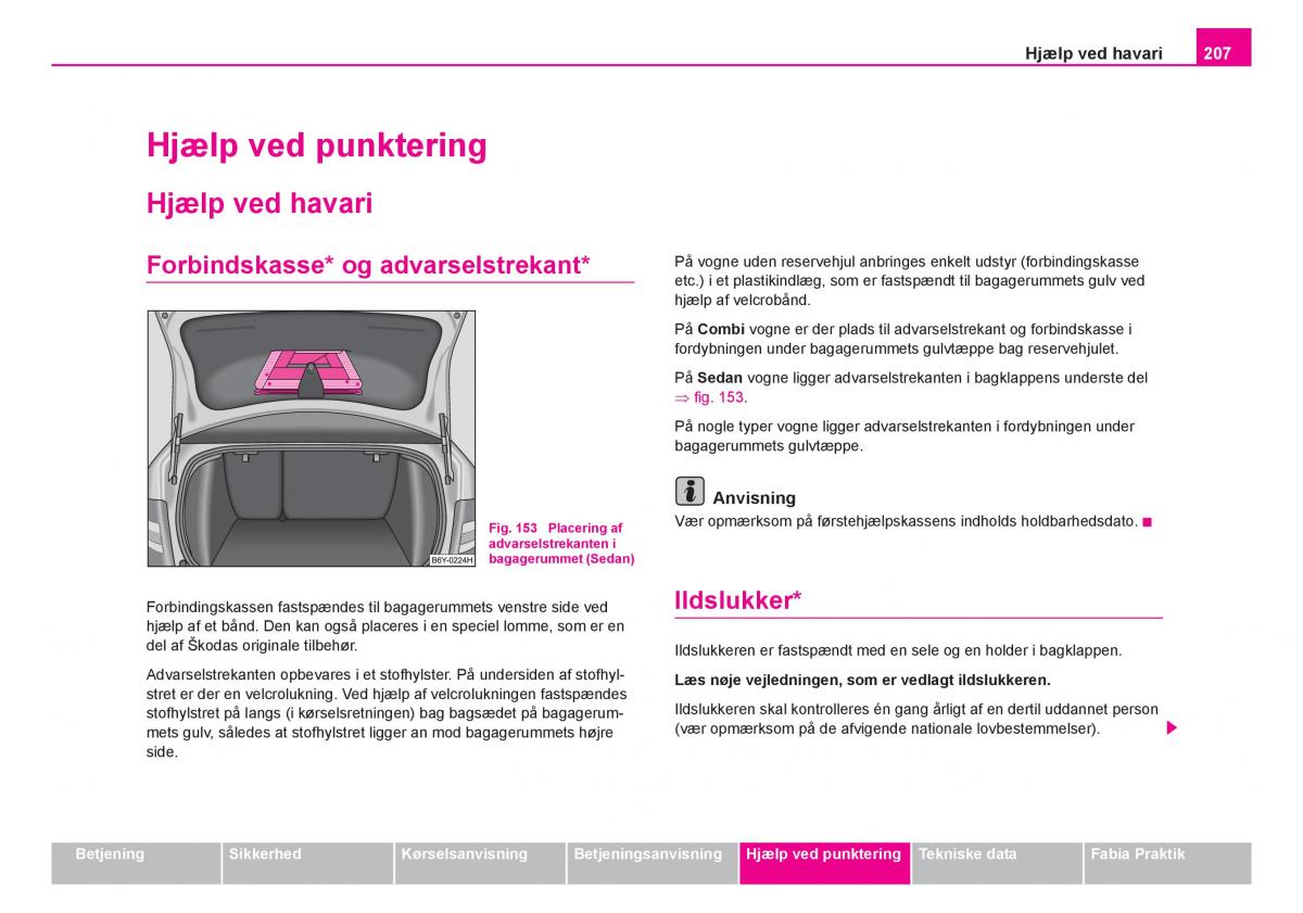 Skoda Fabia I 1 Bilens instruktionsbog / page 208