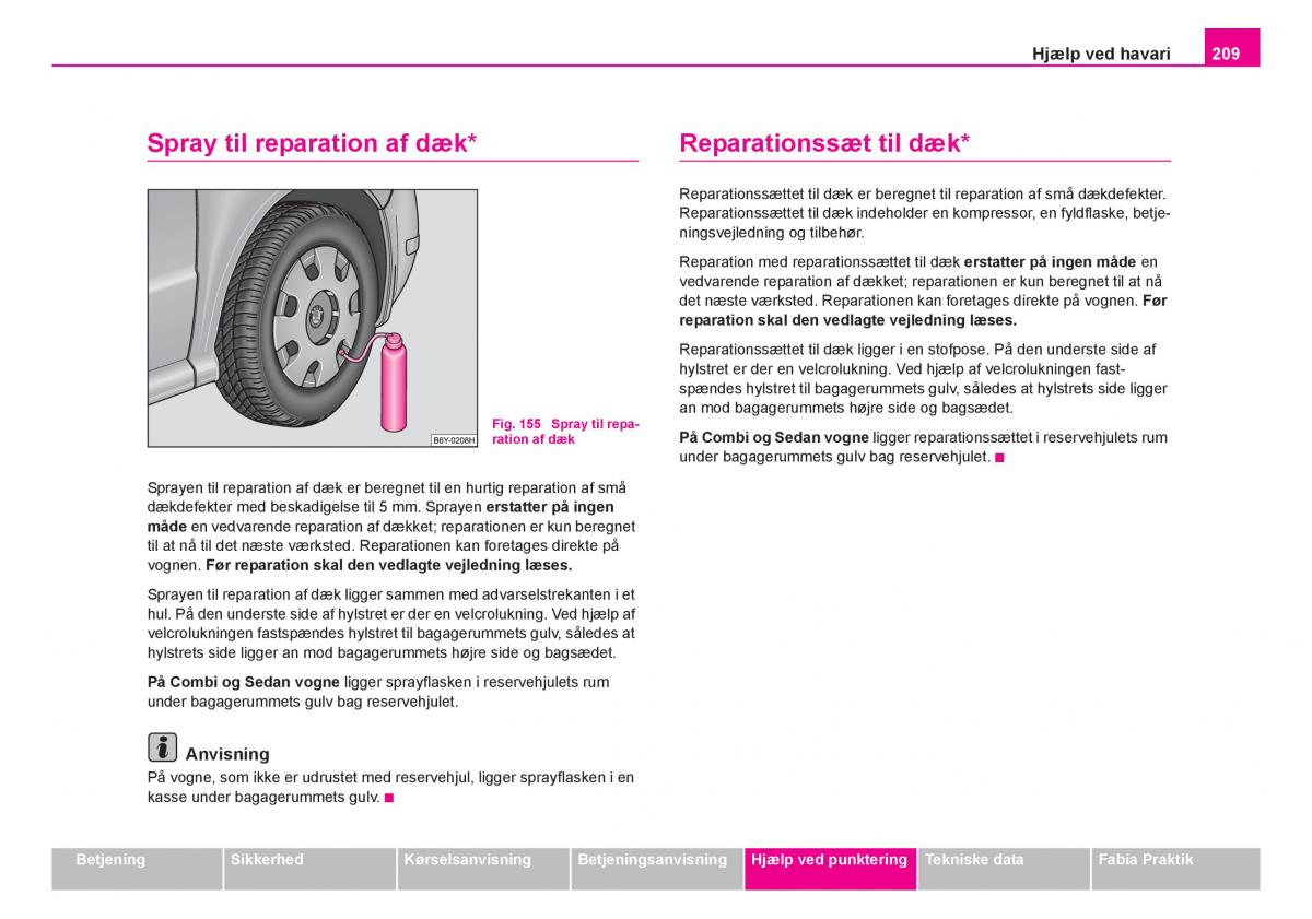 Skoda Fabia I 1 Bilens instruktionsbog / page 210