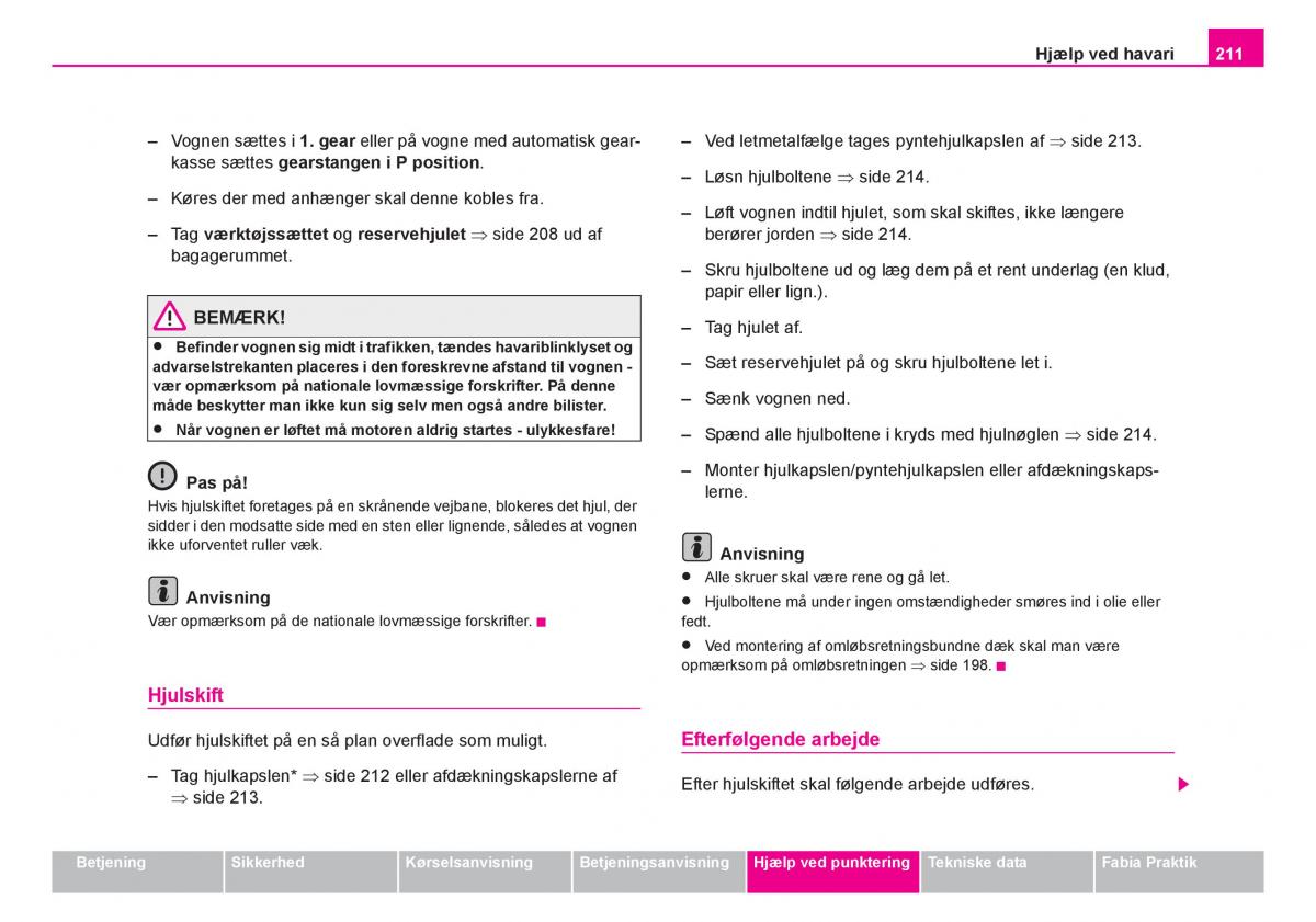 Skoda Fabia I 1 Bilens instruktionsbog / page 212