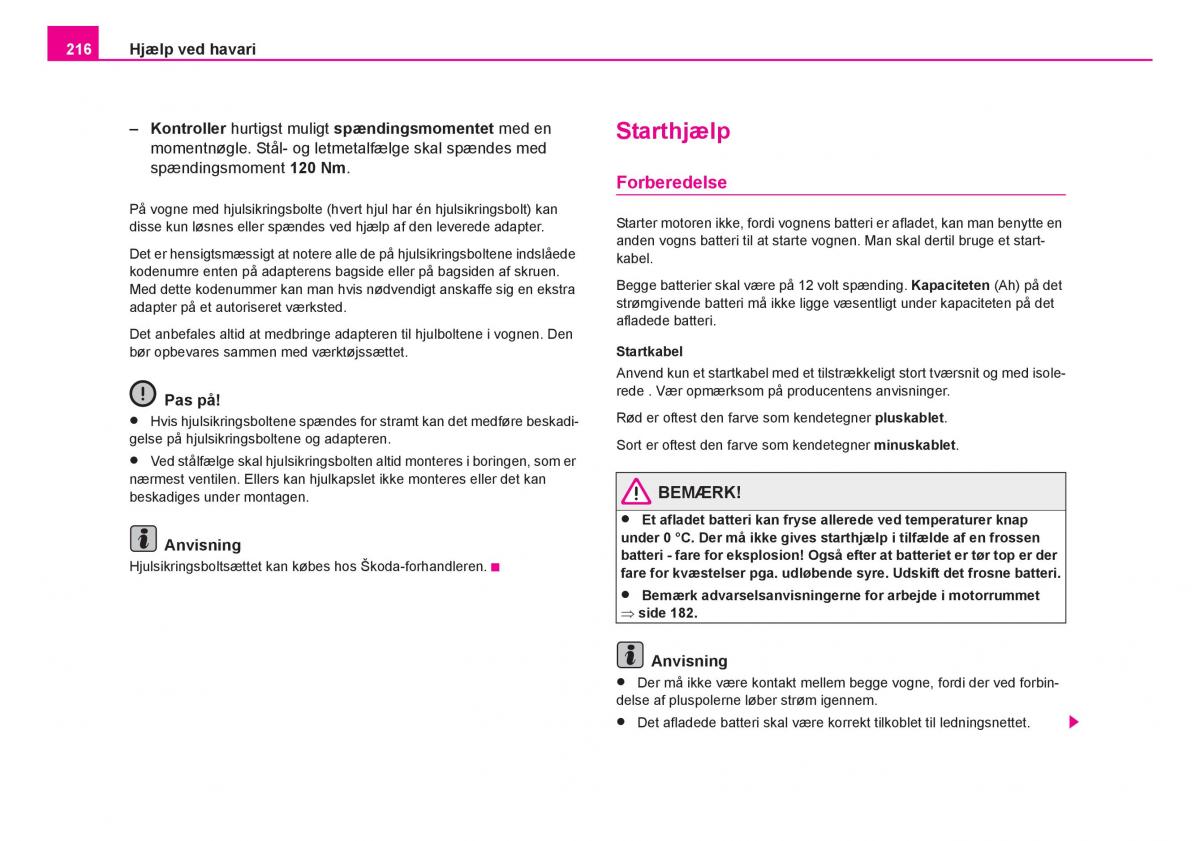 Skoda Fabia I 1 Bilens instruktionsbog / page 217