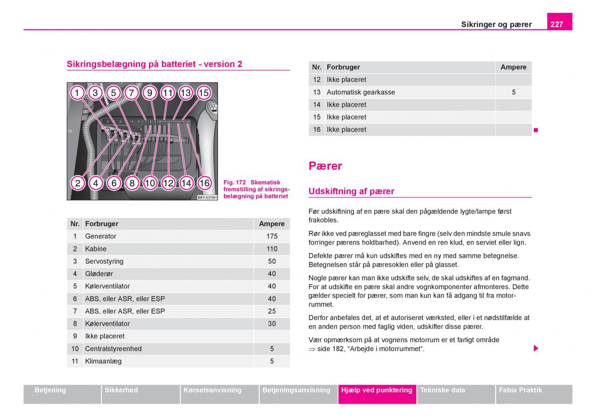 Skoda Fabia I 1 Bilens instruktionsbog / page 228