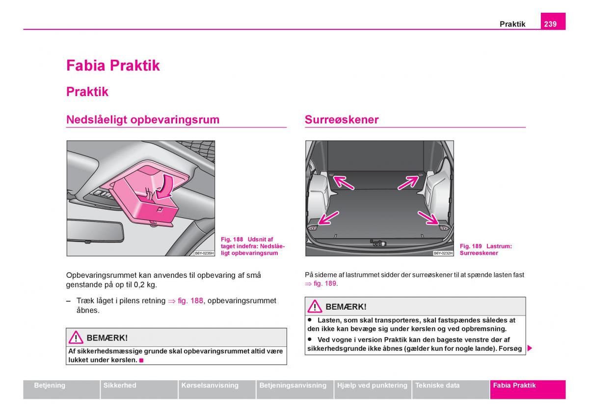 Skoda Fabia I 1 Bilens instruktionsbog / page 240