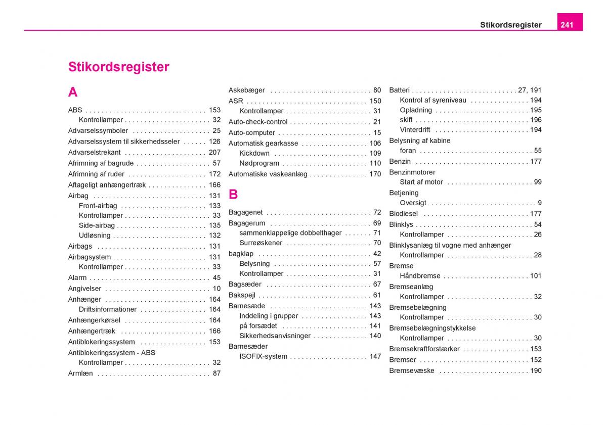 Skoda Fabia I 1 Bilens instruktionsbog / page 242