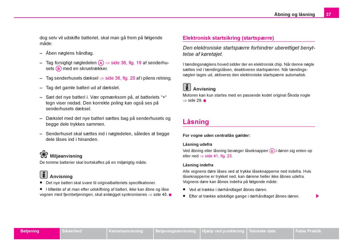 Skoda Fabia I 1 Bilens instruktionsbog / page 38