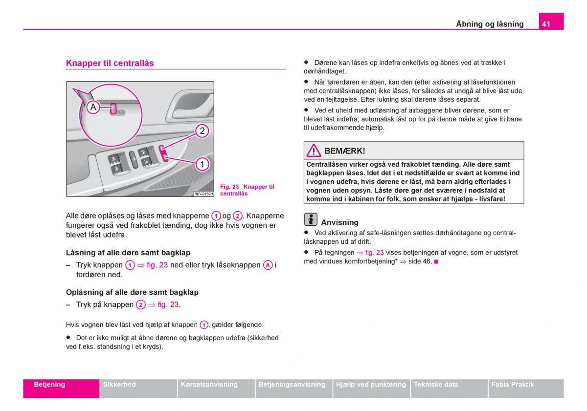 Skoda Fabia I 1 Bilens instruktionsbog / page 42