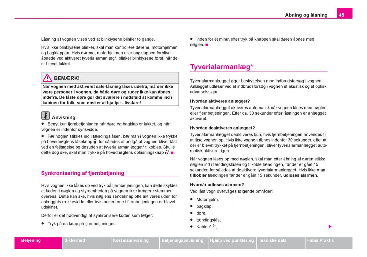 Skoda Fabia I 1 Bilens instruktionsbog / page 46