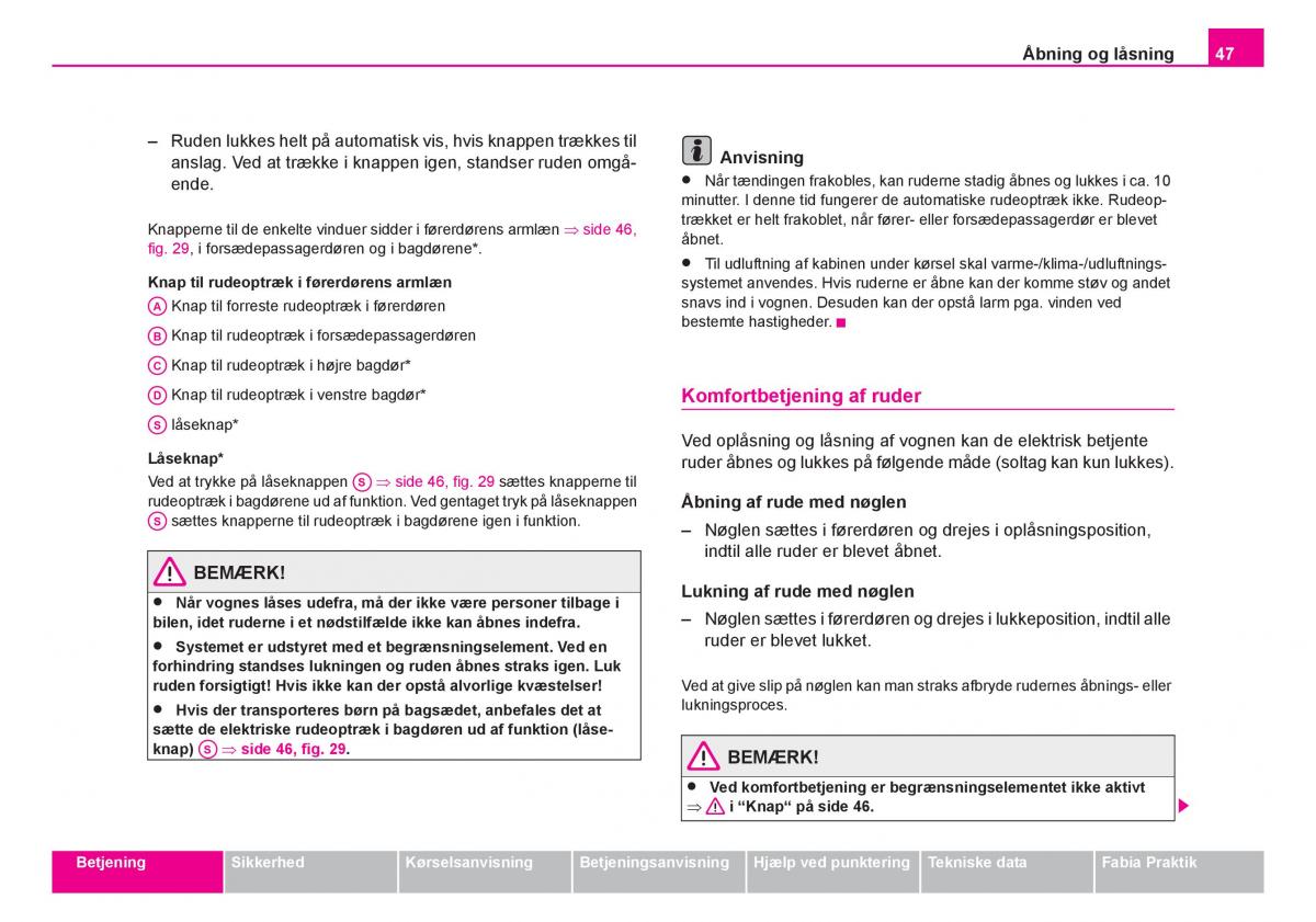 Skoda Fabia I 1 Bilens instruktionsbog / page 48