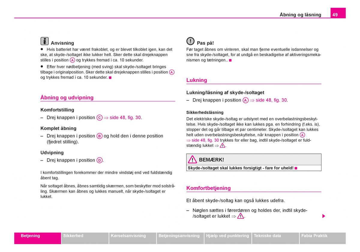 Skoda Fabia I 1 Bilens instruktionsbog / page 50