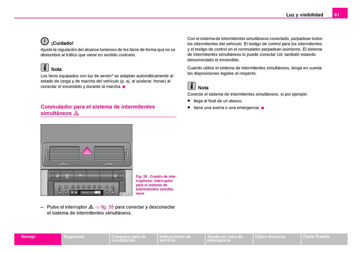 Skoda Fabia I 1 manual del propietario / page 62