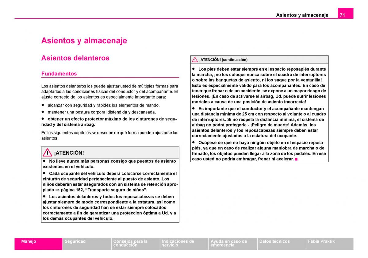 Skoda Fabia I 1 manual del propietario / page 72