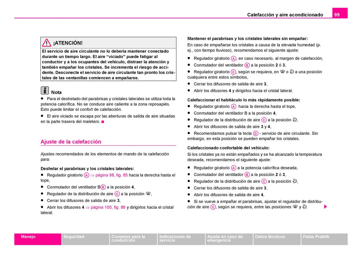 Skoda Fabia I 1 manual del propietario / page 100