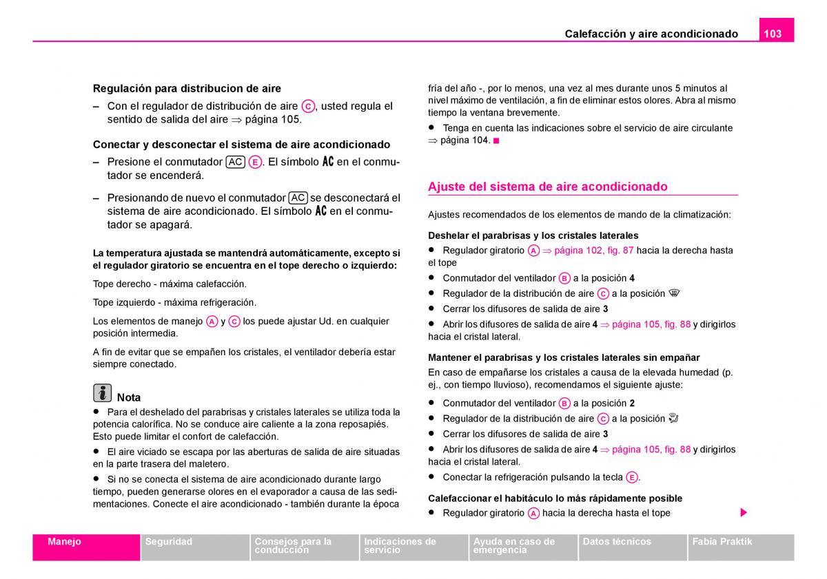 Skoda Fabia I 1 manual del propietario / page 104