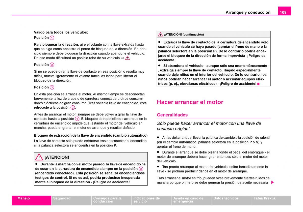 Skoda Fabia I 1 manual del propietario / page 110