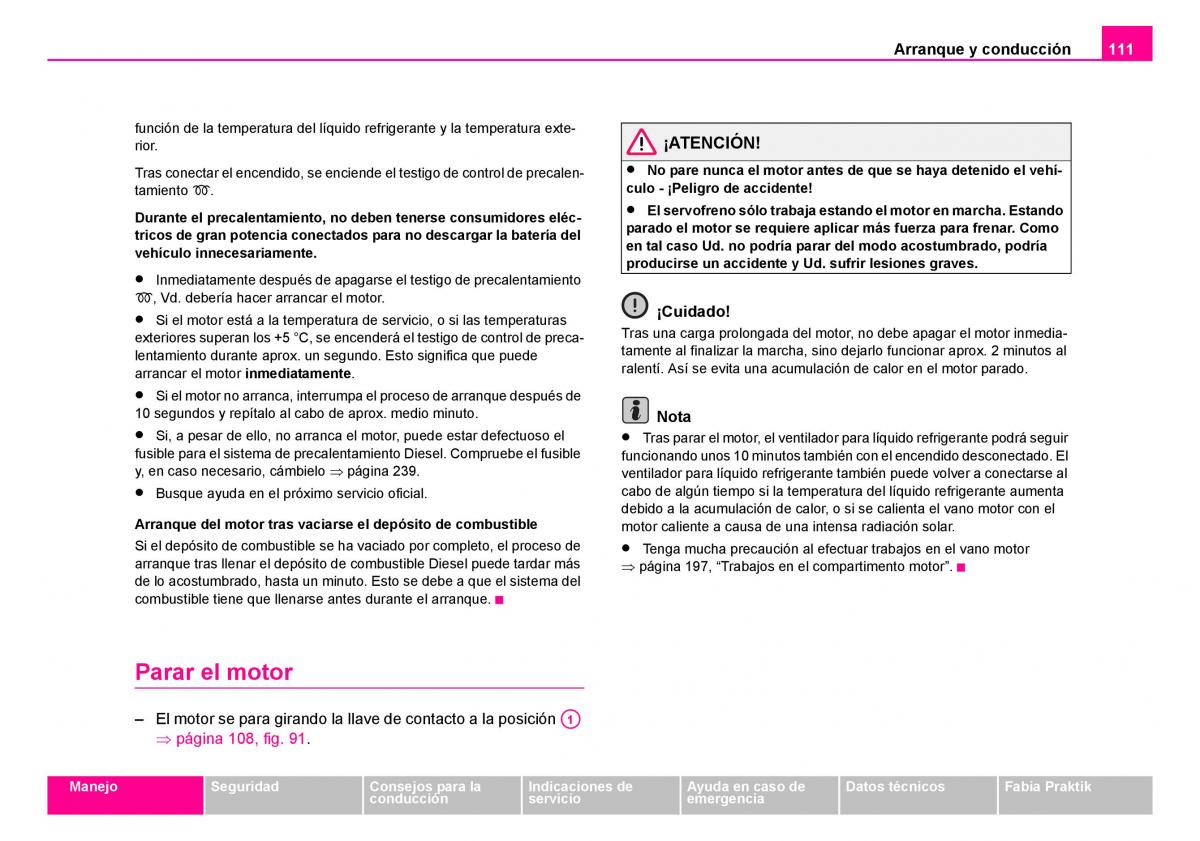 Skoda Fabia I 1 manual del propietario / page 112