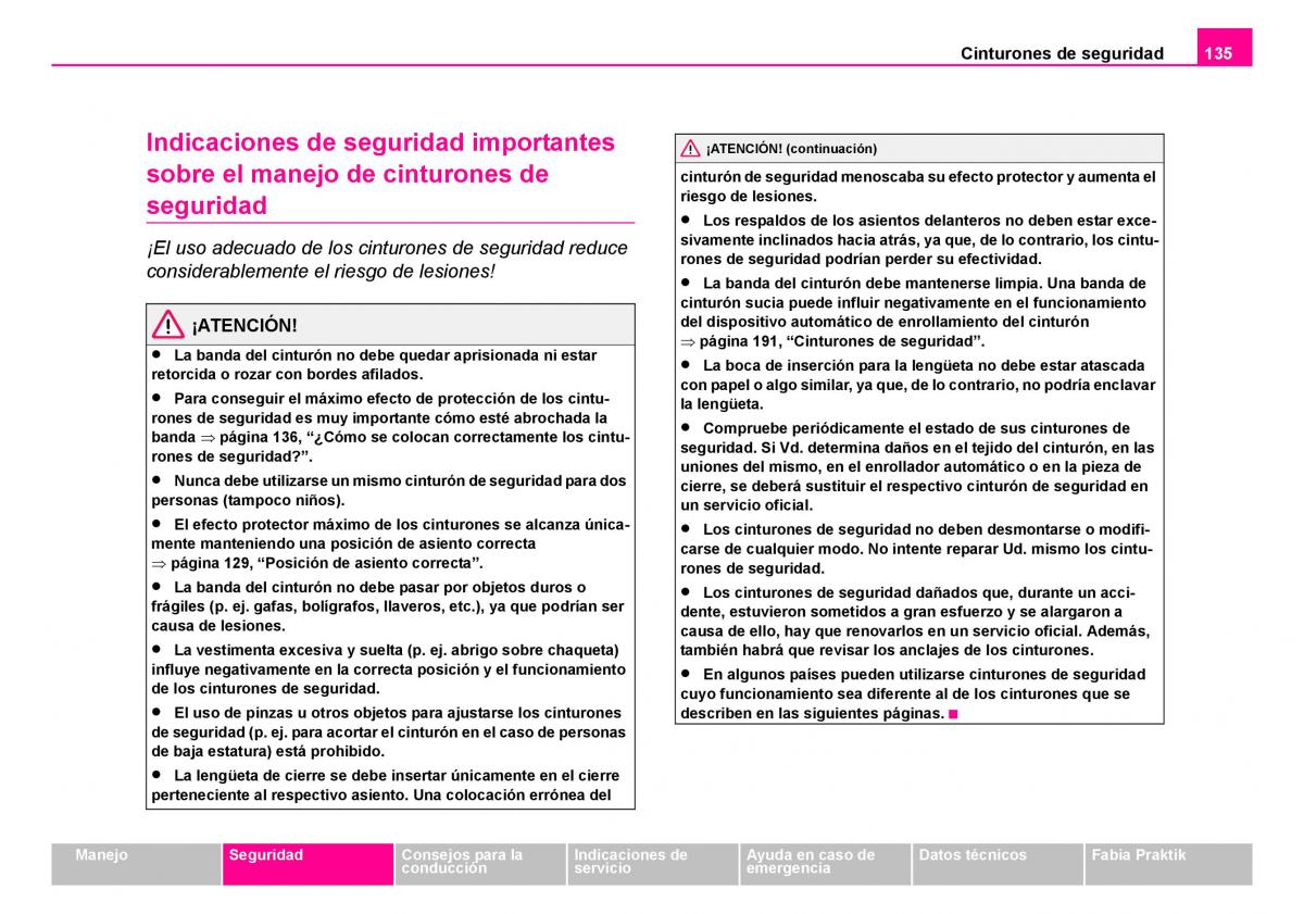 Skoda Fabia I 1 manual del propietario / page 136