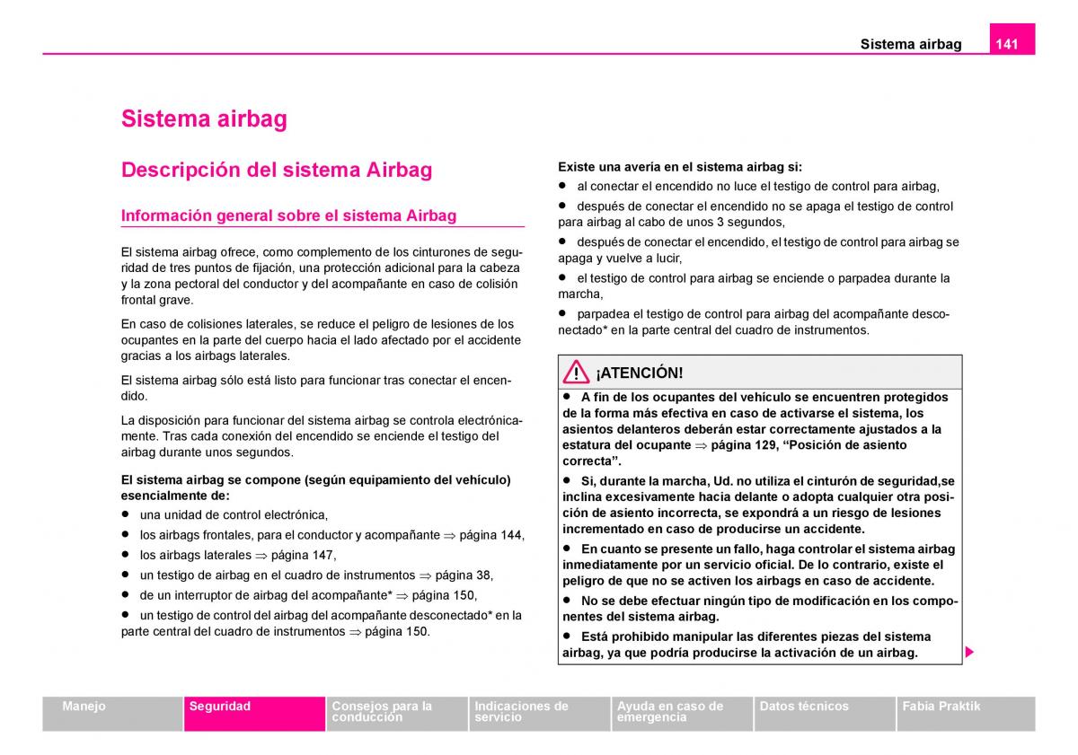 Skoda Fabia I 1 manual del propietario / page 142