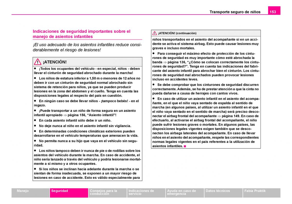 Skoda Fabia I 1 manual del propietario / page 154