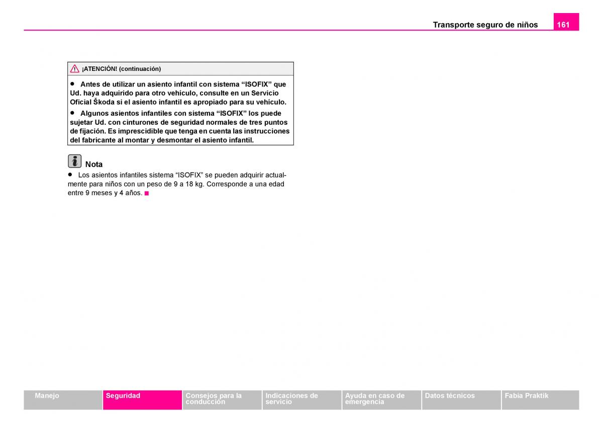 Skoda Fabia I 1 manual del propietario / page 162