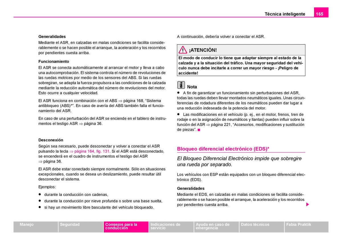 Skoda Fabia I 1 manual del propietario / page 166