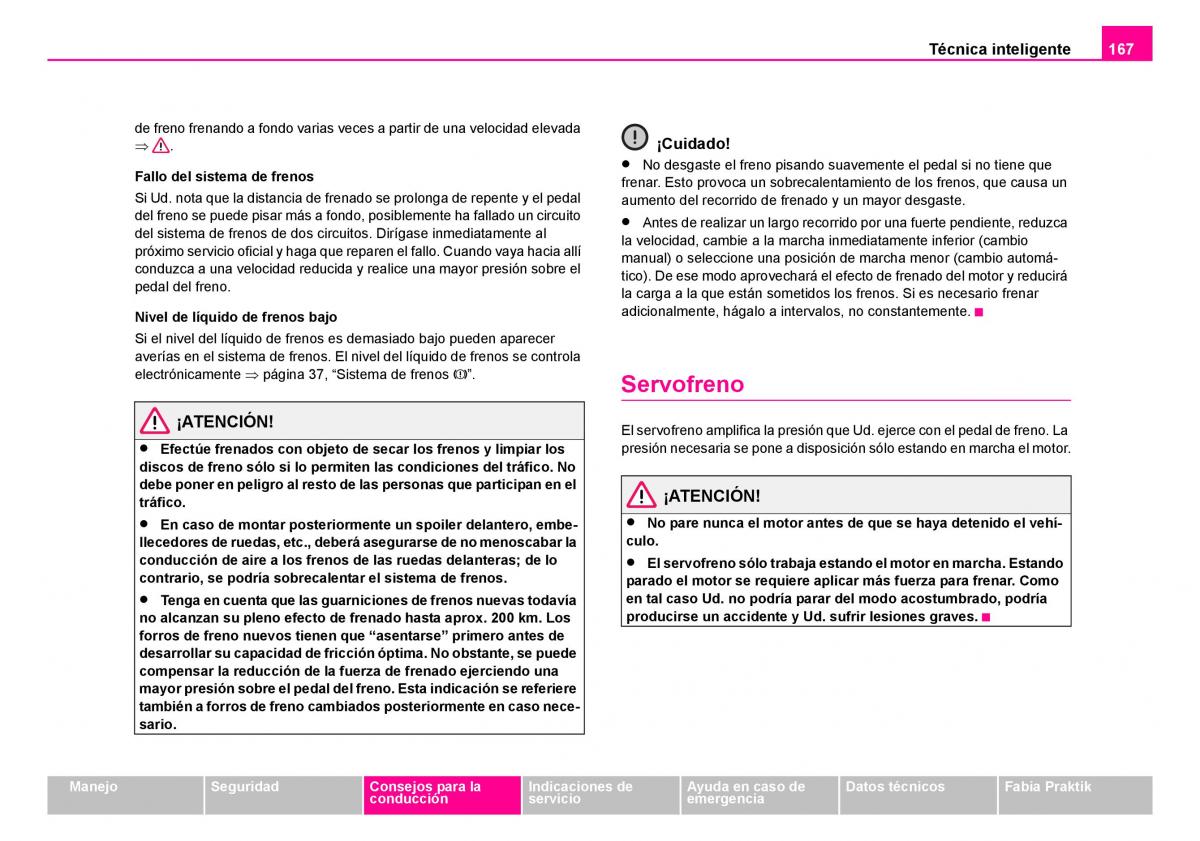 Skoda Fabia I 1 manual del propietario / page 168