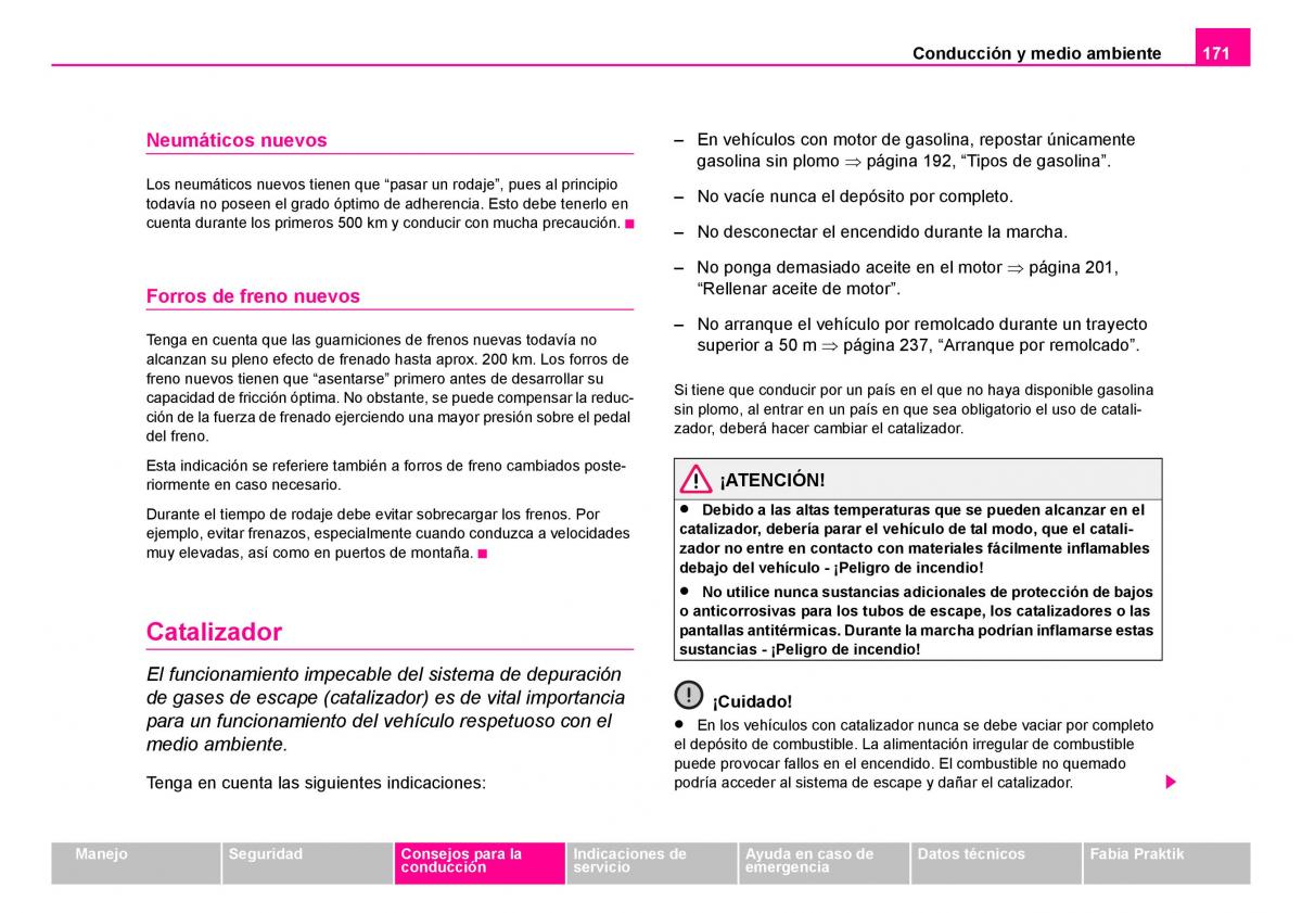 Skoda Fabia I 1 manual del propietario / page 172