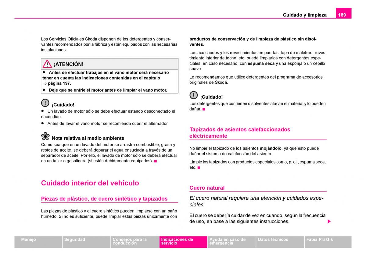 Skoda Fabia I 1 manual del propietario / page 190