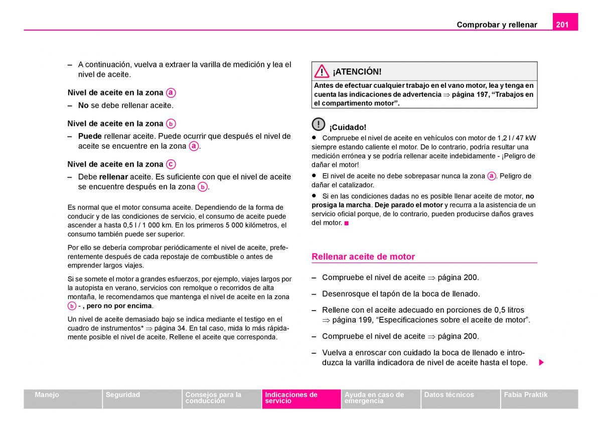 Skoda Fabia I 1 manual del propietario / page 202