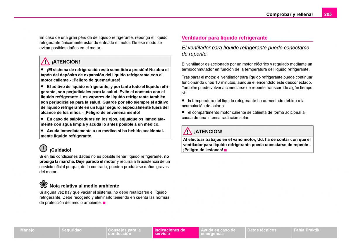 Skoda Fabia I 1 manual del propietario / page 206