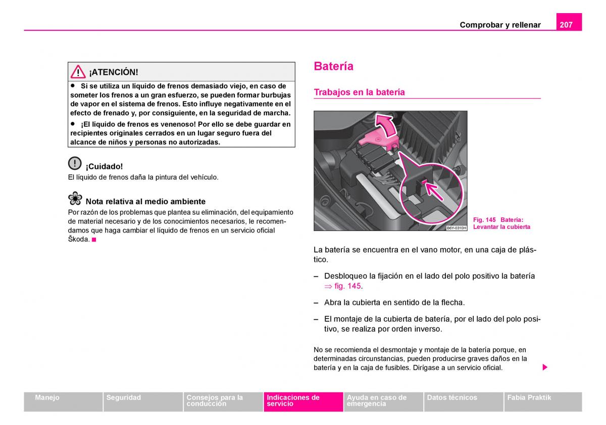 Skoda Fabia I 1 manual del propietario / page 208