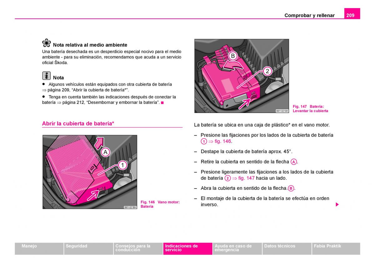 Skoda Fabia I 1 manual del propietario / page 210