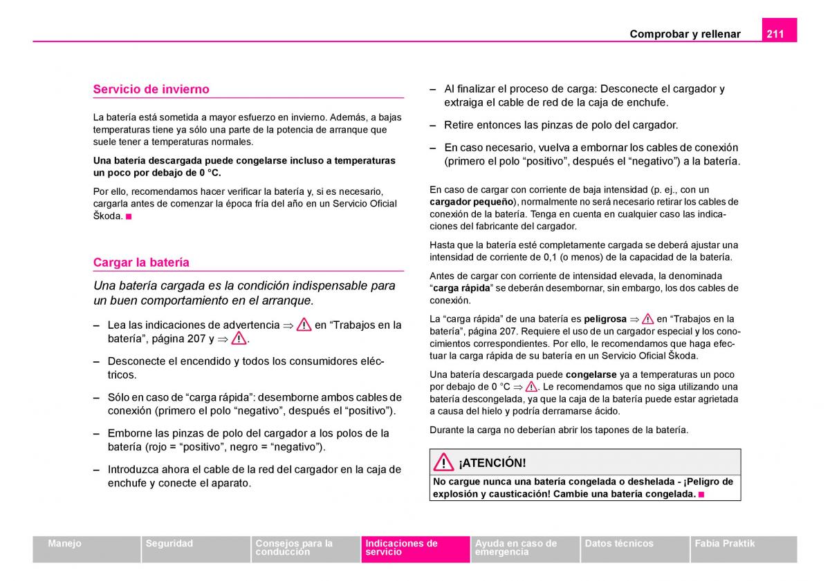 Skoda Fabia I 1 manual del propietario / page 212