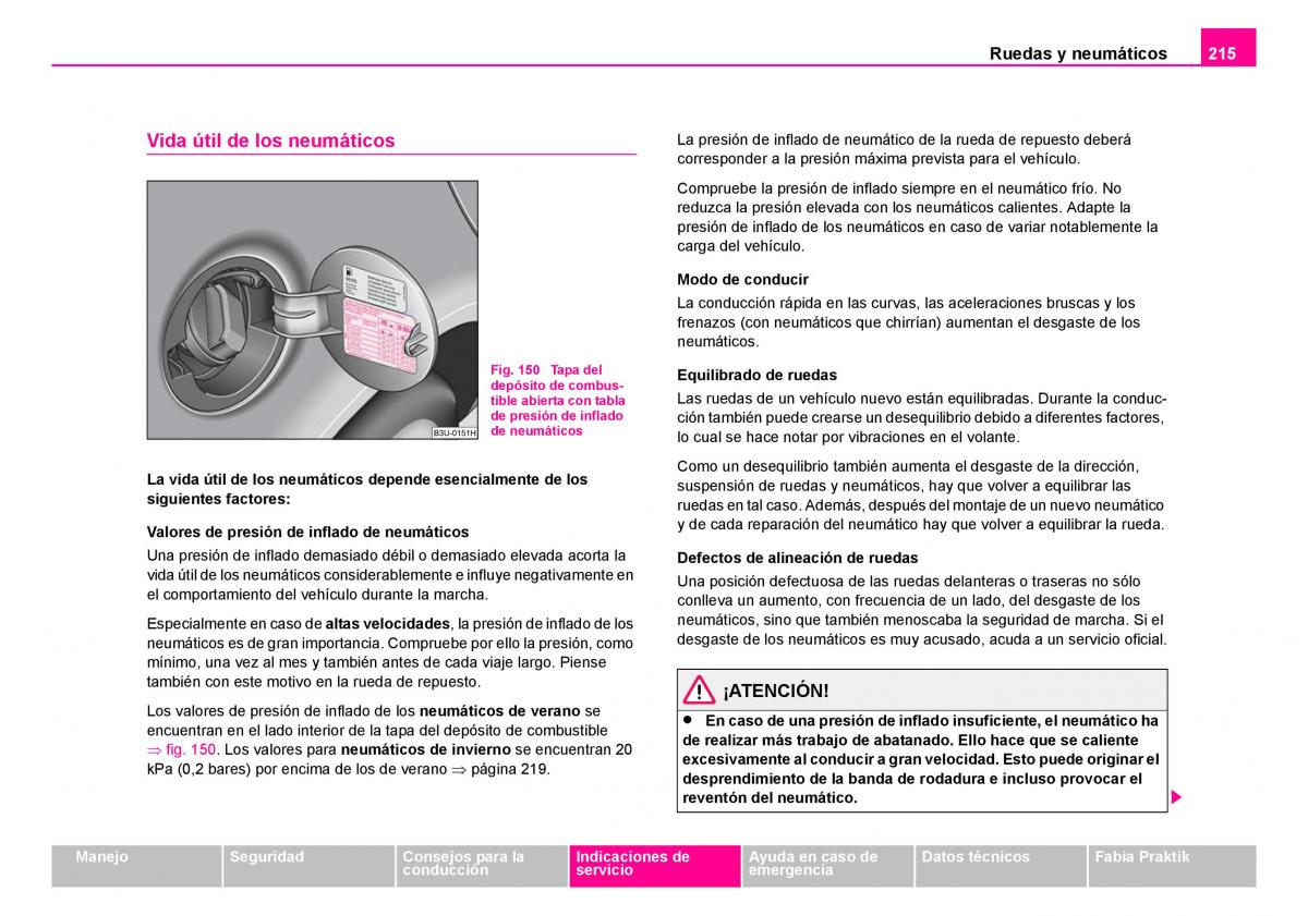 Skoda Fabia I 1 manual del propietario / page 216