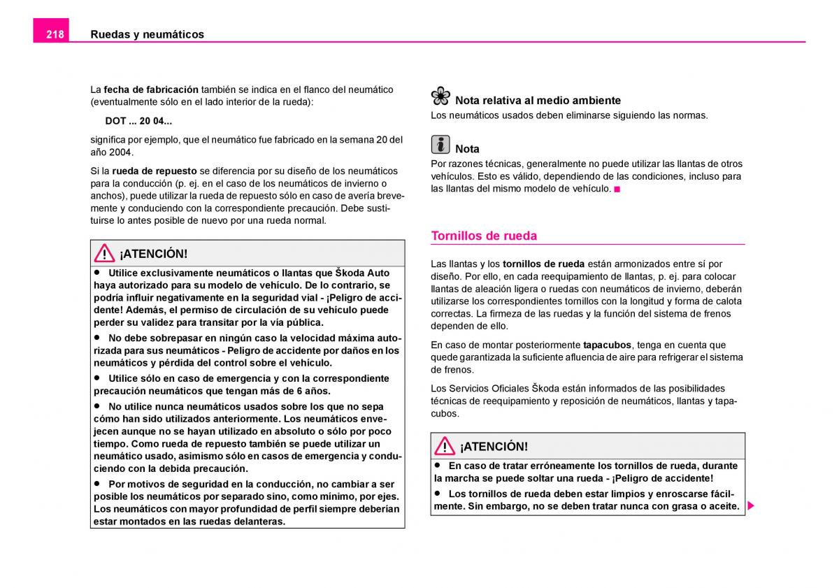 Skoda Fabia I 1 manual del propietario / page 219