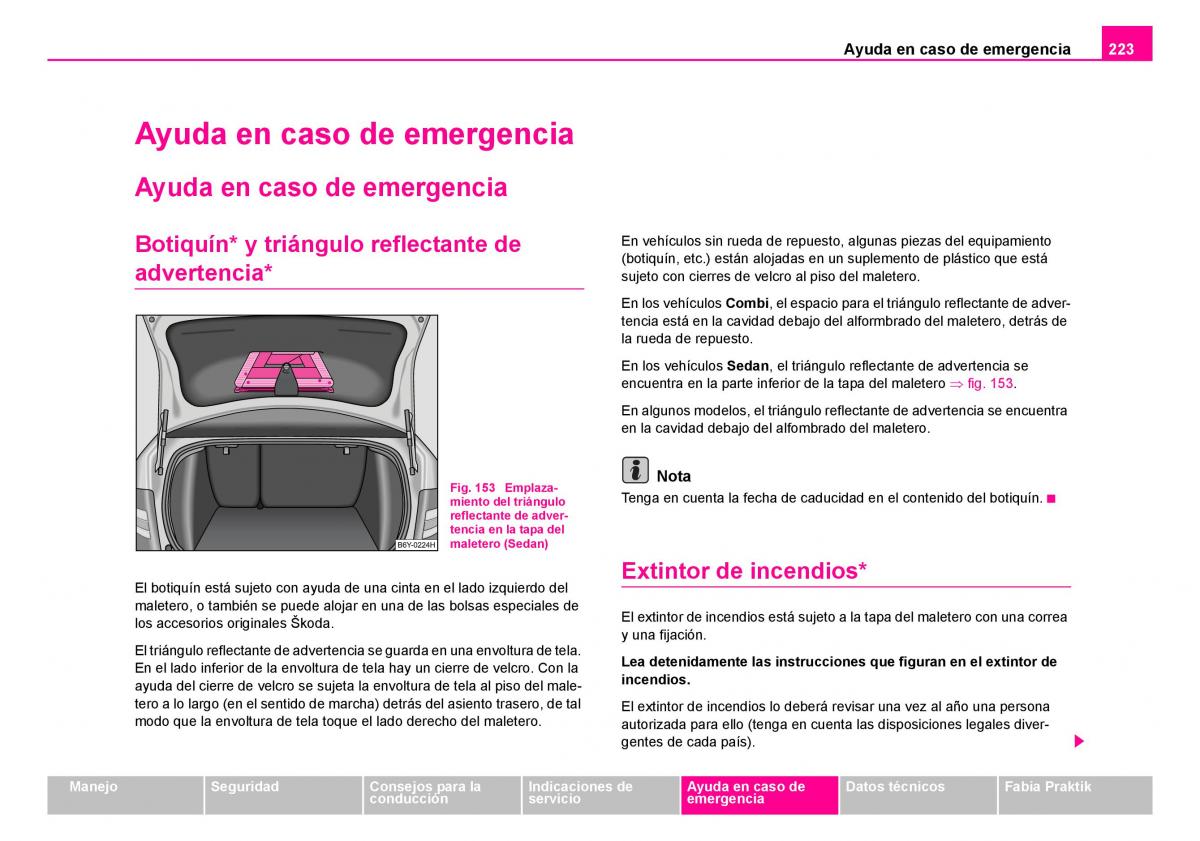 Skoda Fabia I 1 manual del propietario / page 224