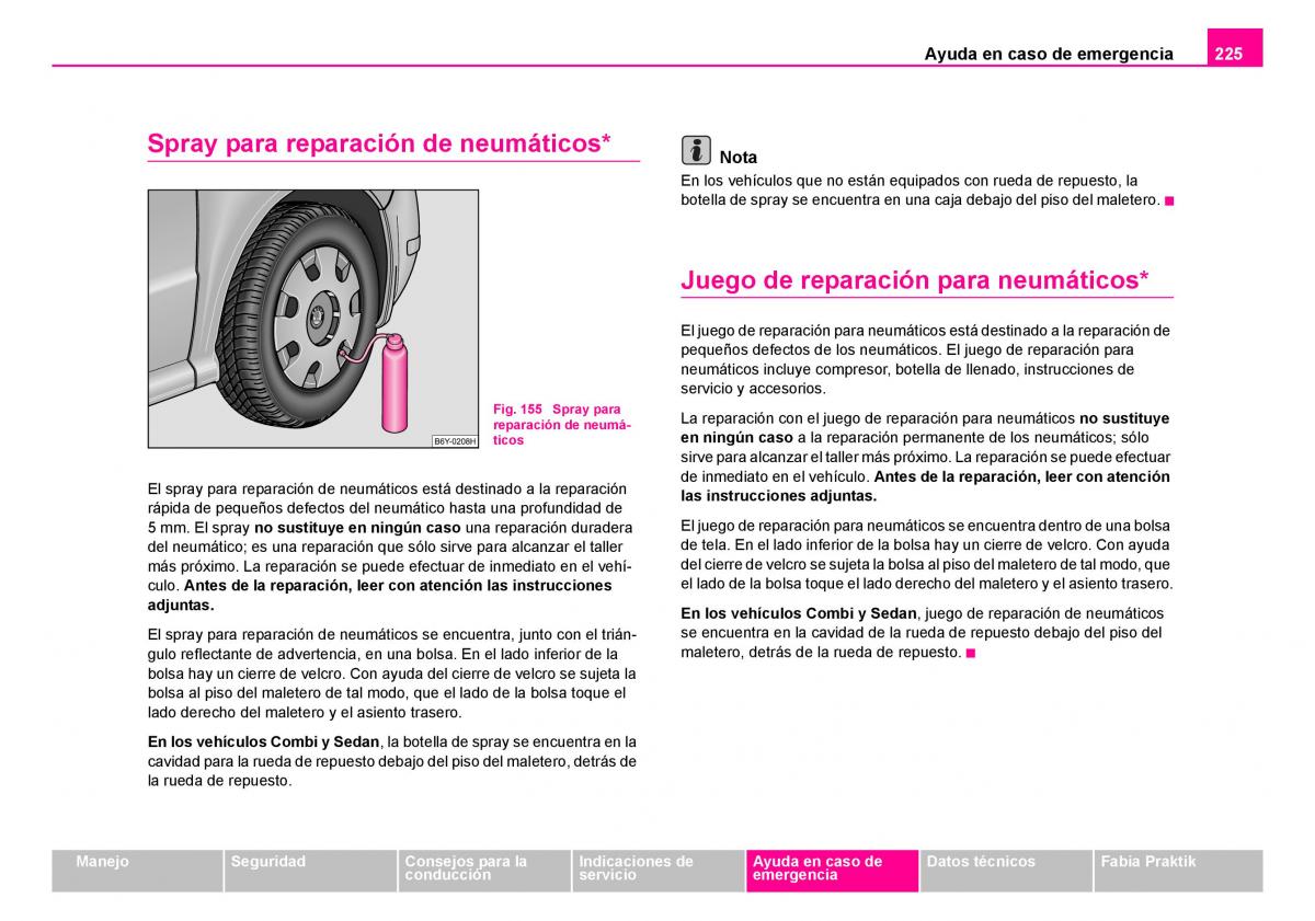 Skoda Fabia I 1 manual del propietario / page 226