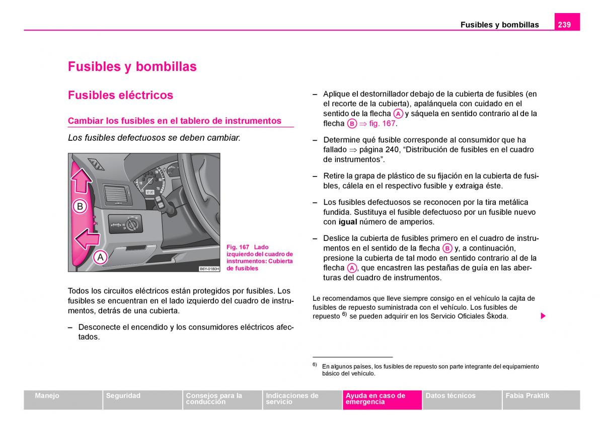 Skoda Fabia I 1 manual del propietario / page 240