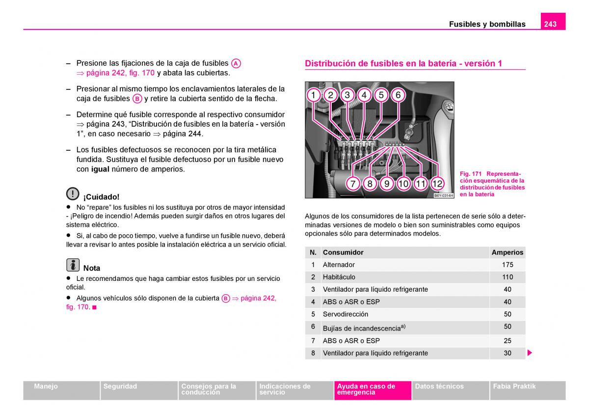 Skoda Fabia I 1 manual del propietario / page 244