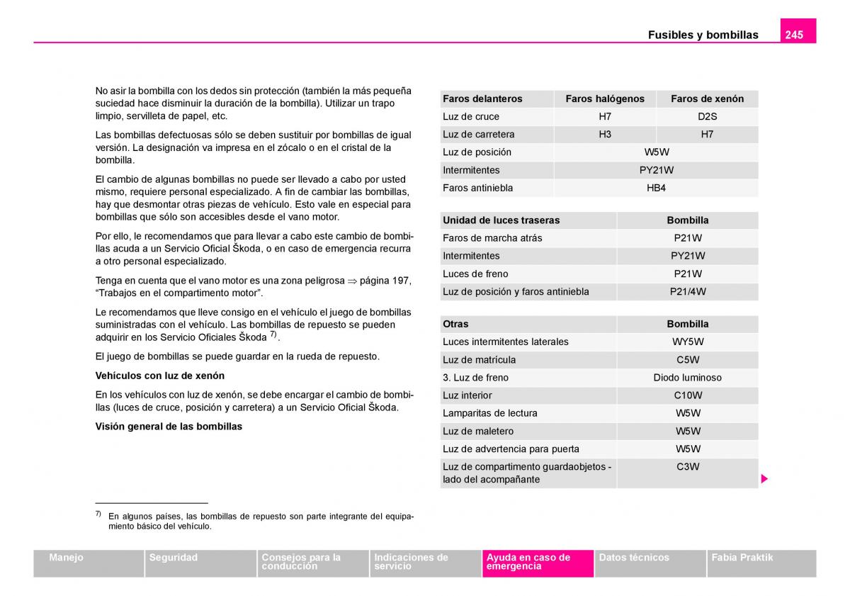 Skoda Fabia I 1 manual del propietario / page 246