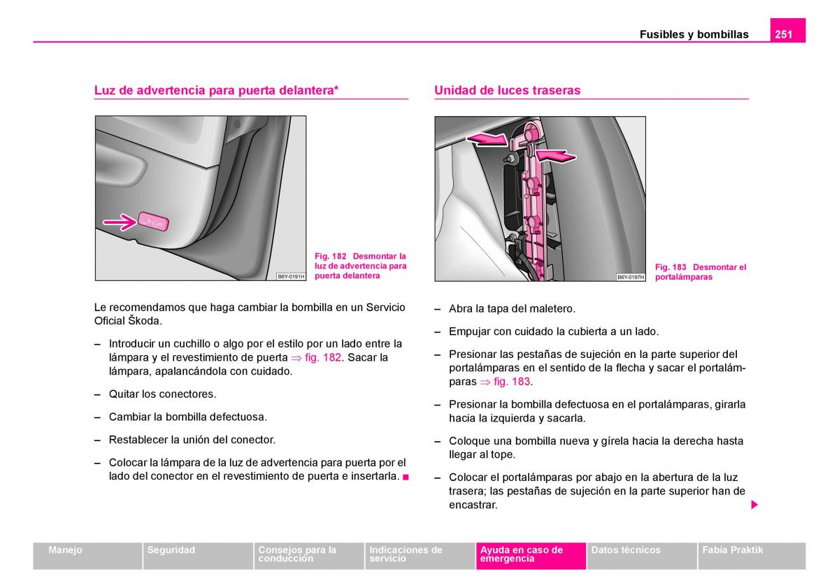 Skoda Fabia I 1 manual del propietario / page 252