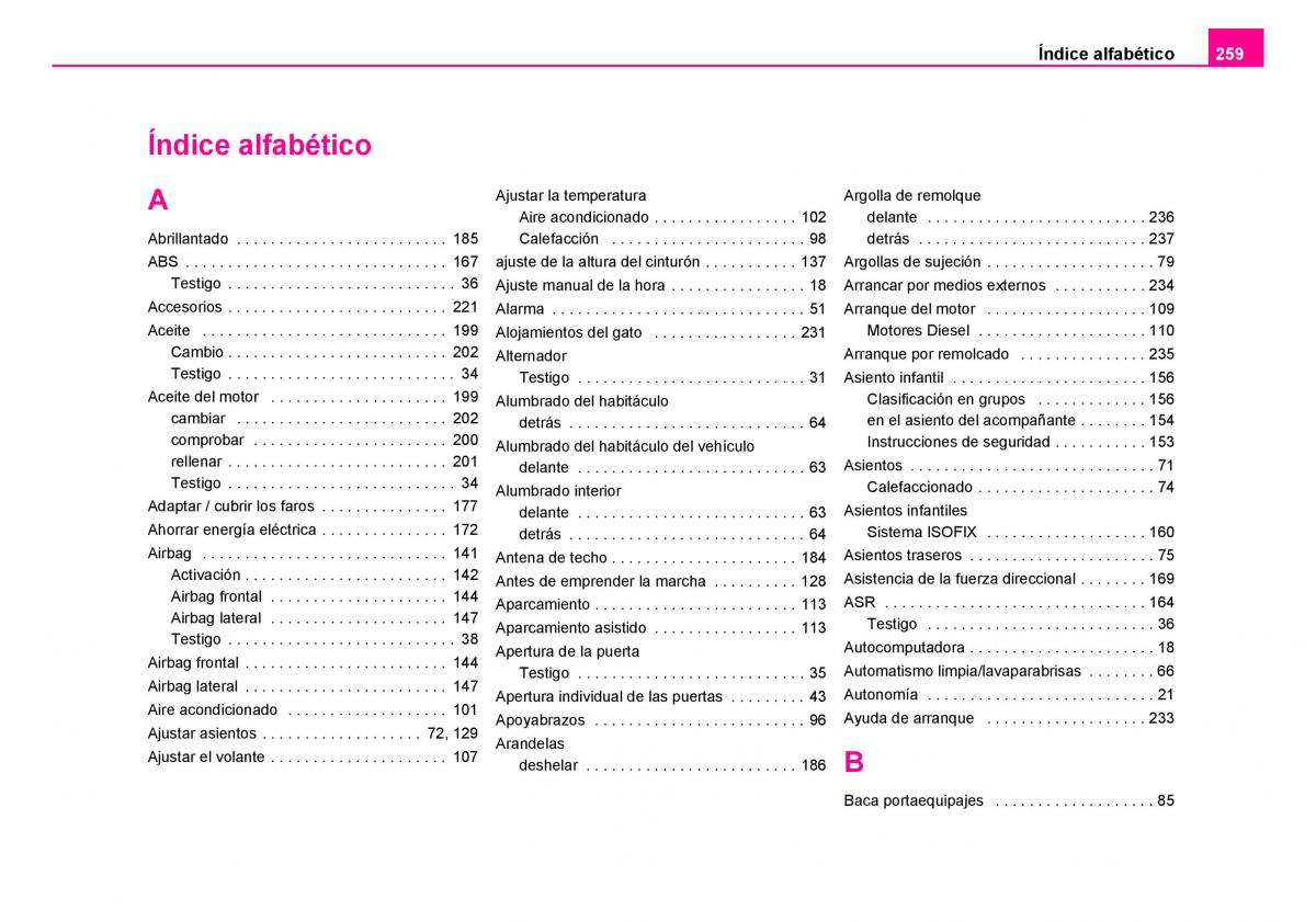 Skoda Fabia I 1 manual del propietario / page 260