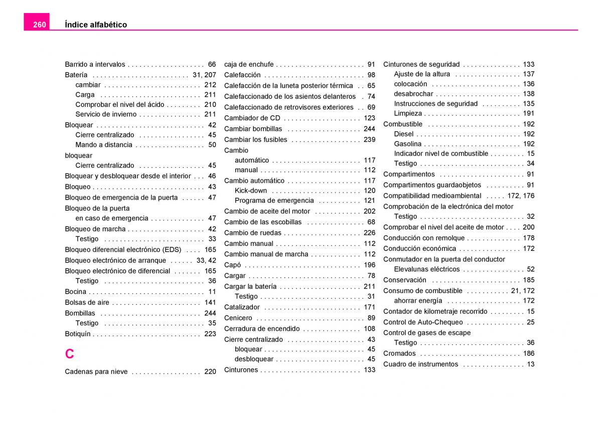 Skoda Fabia I 1 manual del propietario / page 261